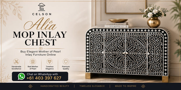 Alia MOP Inlay Chest: Buy Elegant Mother of Pearl Inlay Furniture Online | Celson