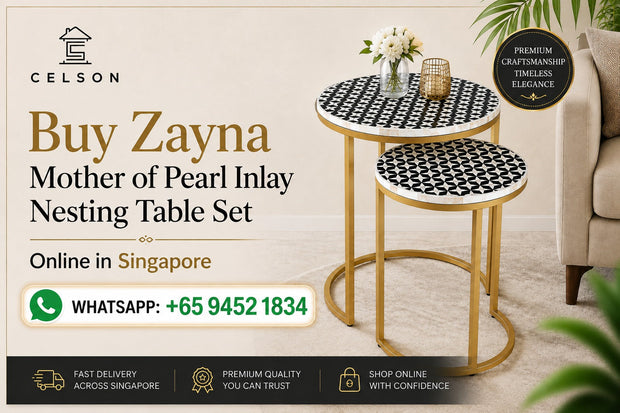 Buy Zayna Mother of Pearl Inlay Nesting Table Set Online in Singapore | Celson