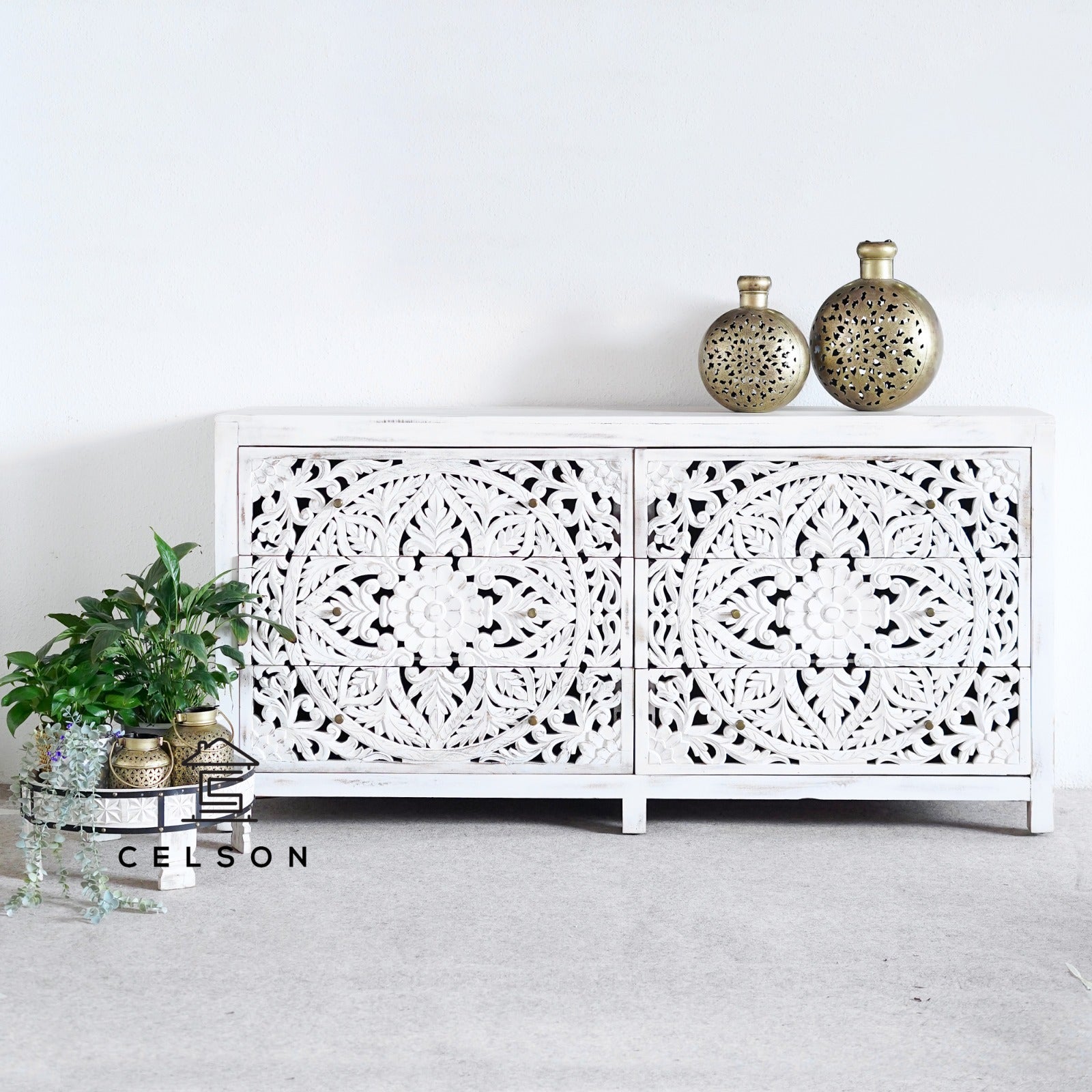 Elyana Carved Wooden Chest of Drawer