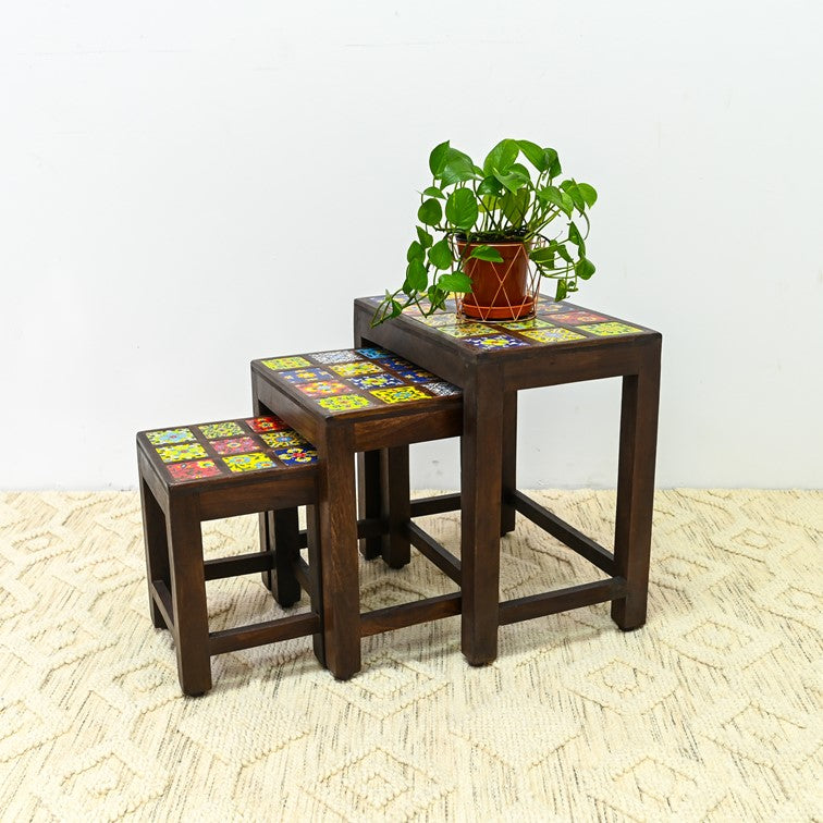 Freya Wooden Hand Painted Nesting Table
