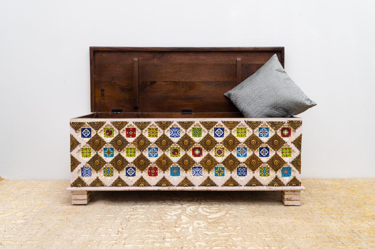 Cameron Carved Wooden Storage Trunk