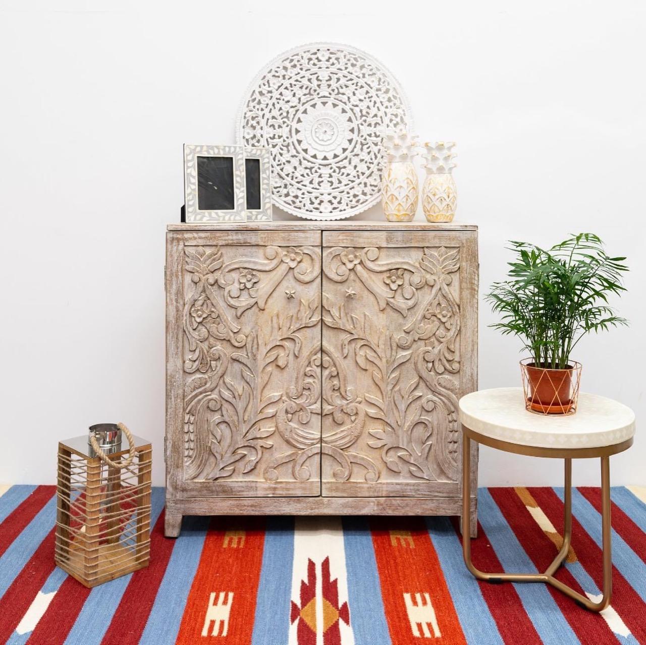 Kaye Hand Carved Wooden Shoe Cabinet