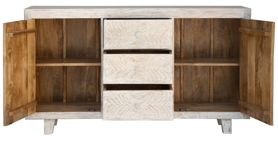 Lesley Hand Carved Wooden Side Board