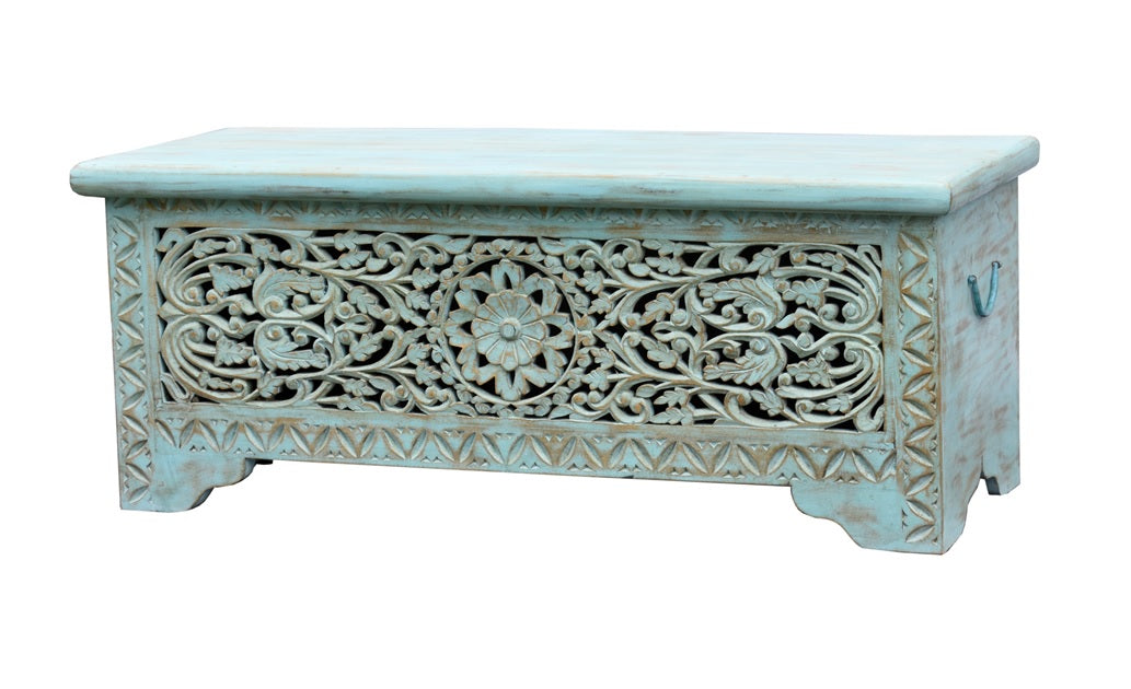 Lorente Carved Wooden Storage Trunk