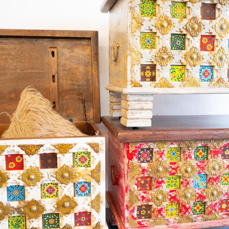 Mira Wooden Tile Storage Trunk