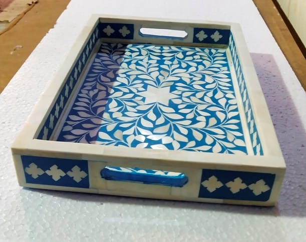 Lopez Bone Inlay Tray with Floral Pattern