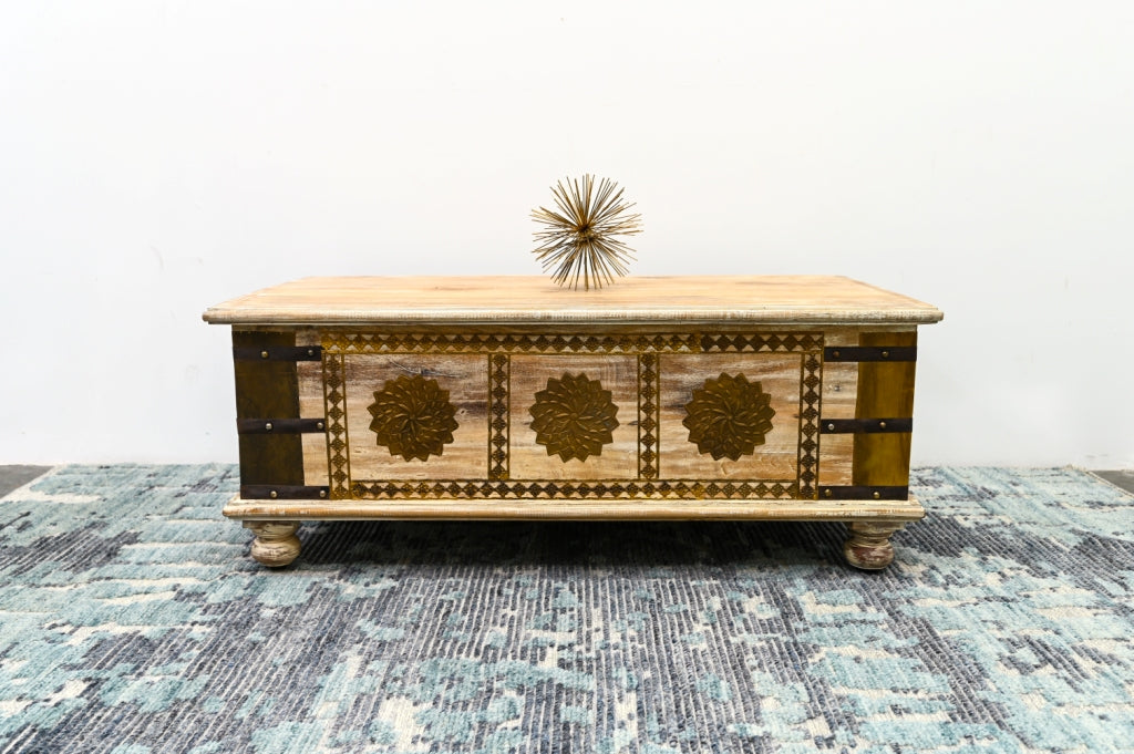 Kemi Carved Wooden Storage Trunk