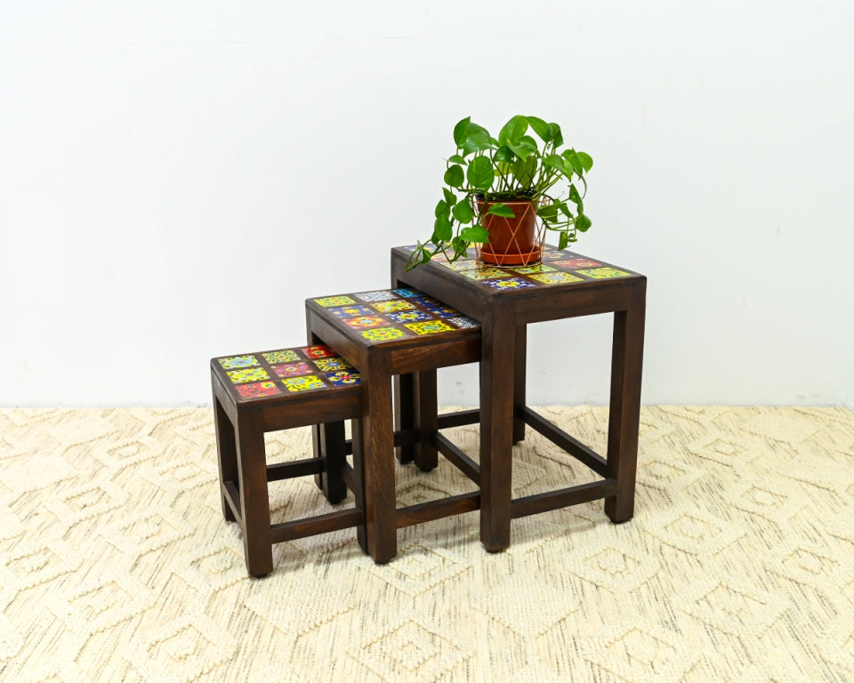 Freya Wooden Hand Painted Nesting Table