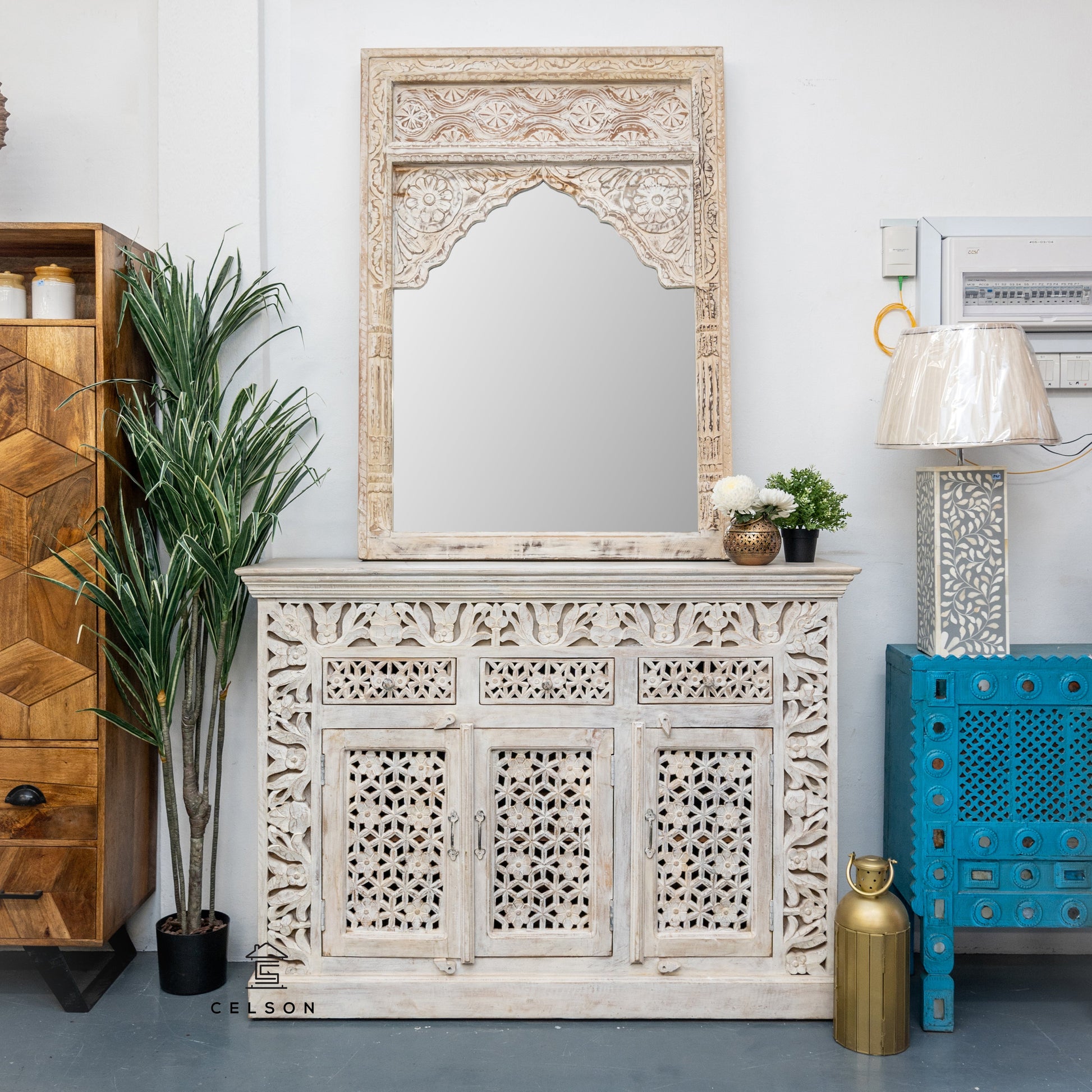 Shiva Hand Carved Wooden Sideboard