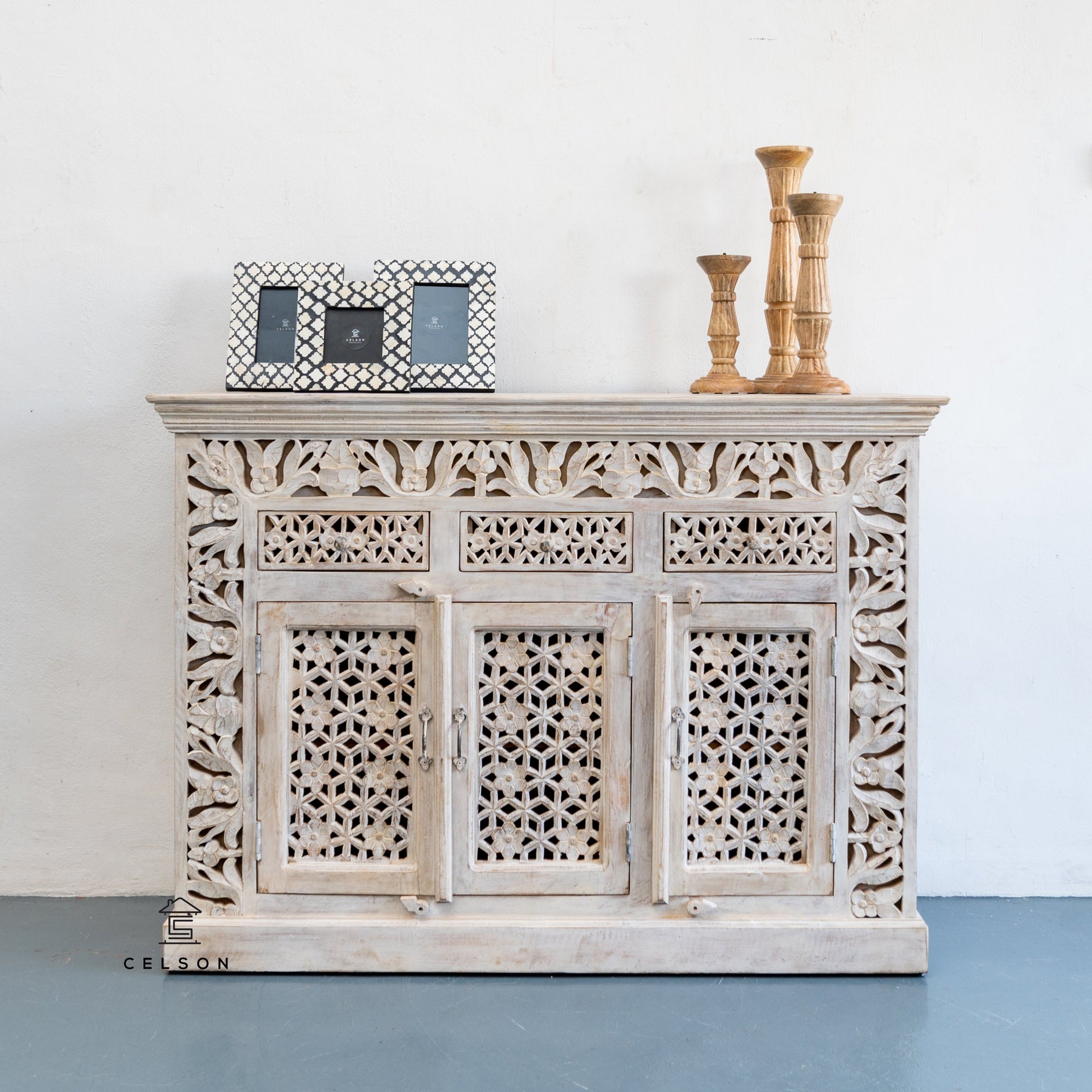 Shiva Hand Carved Wooden Sideboard