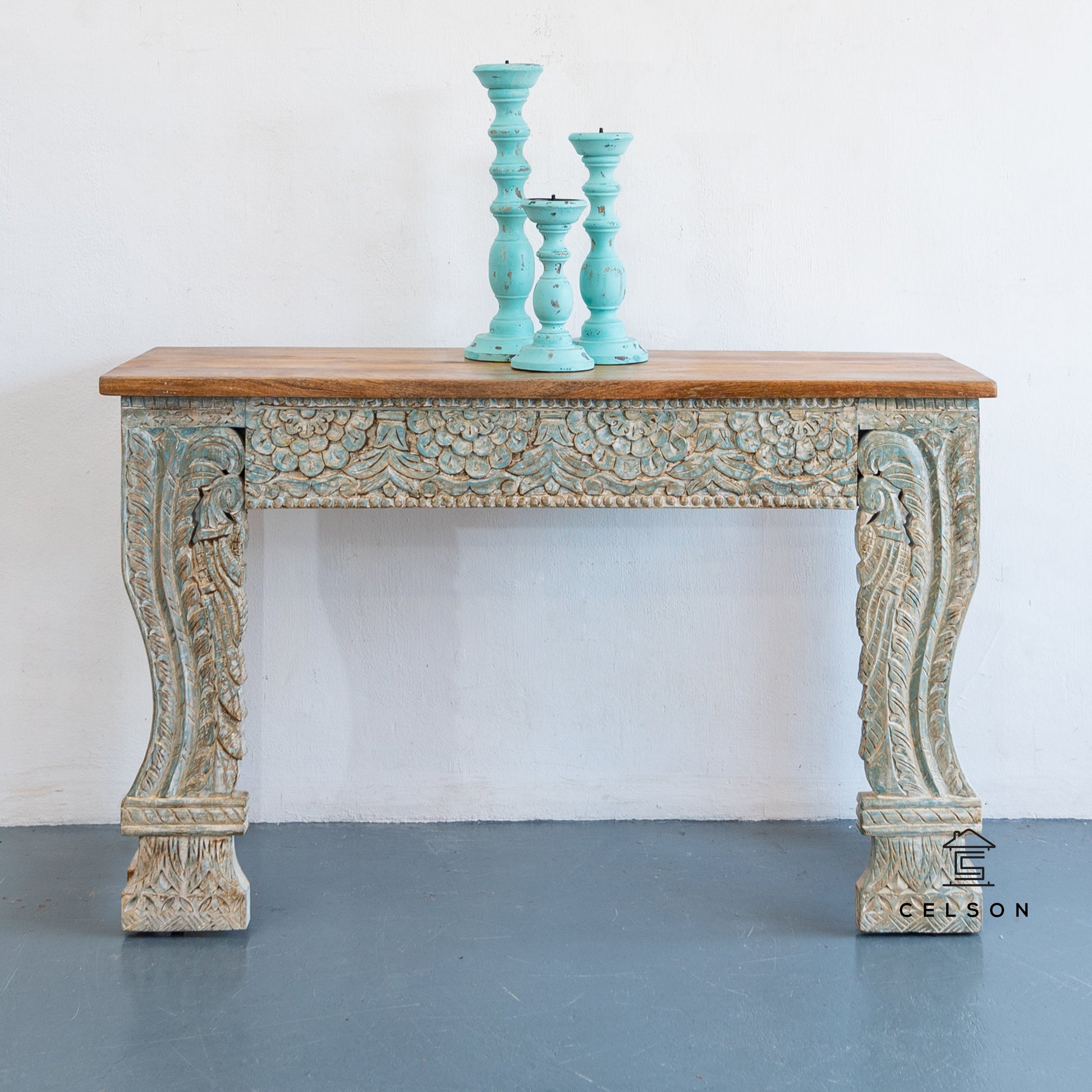 Mina Hand Carved Wooden Console Table