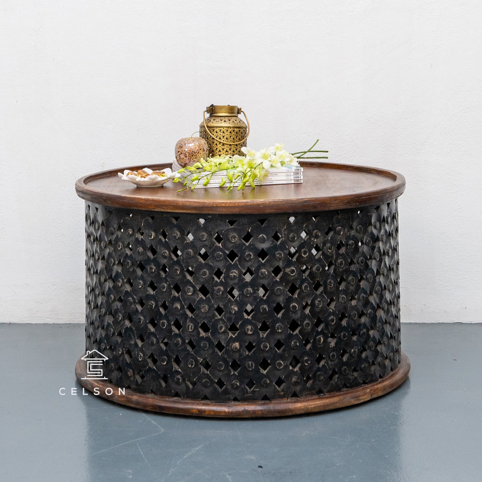 Rinnie Carved Wooden Coffee Table