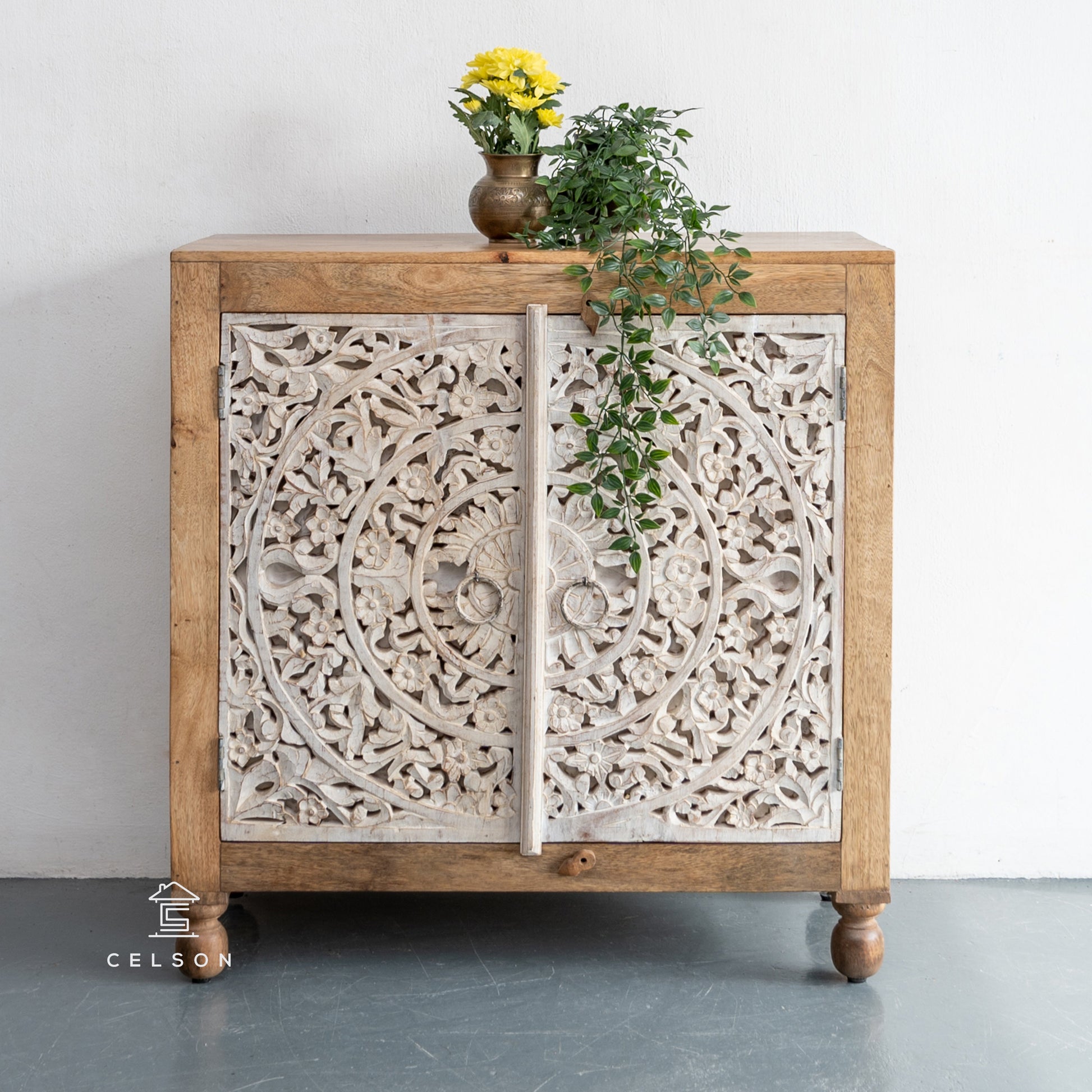 Rylan Hand Carved Wooden Cabinet