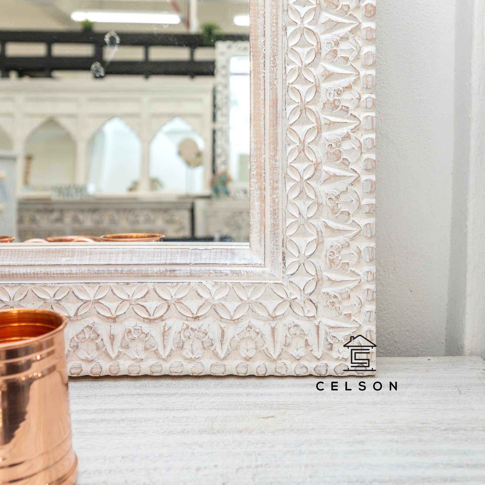 Riva Hand Carved Wooden Mirror