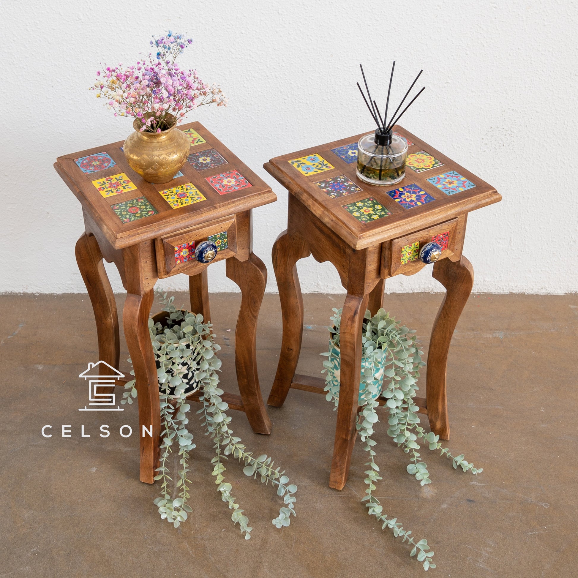 Shivi Multi Color Tile Side Tables