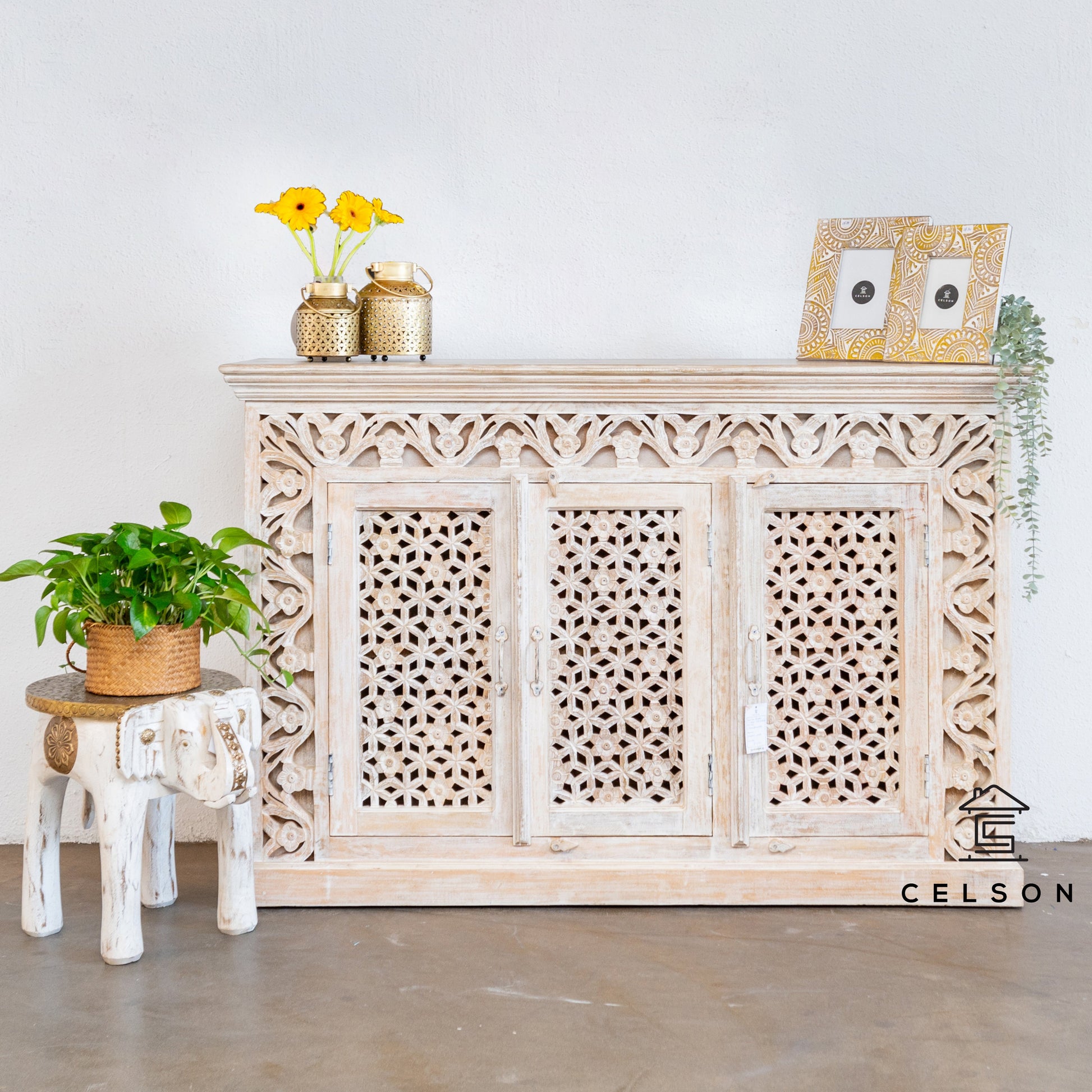 Moon Wooden Hand Carved Sideboard