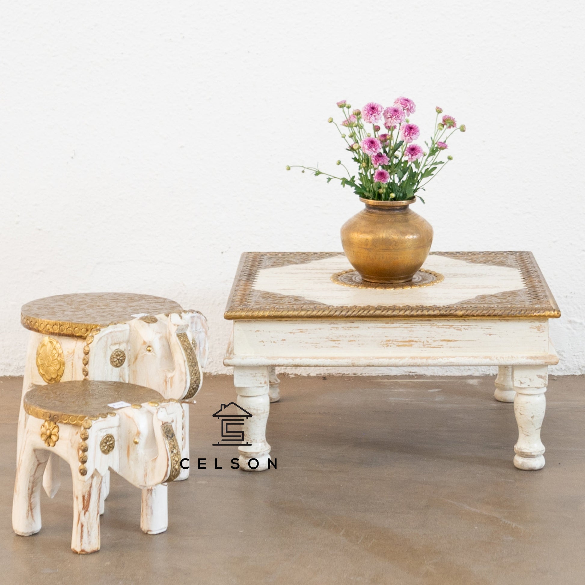 Kudi Brass Fitted Stool