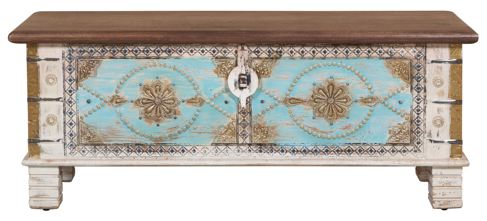 Samma Vintage Style Brass Fitted Wooden Trunk