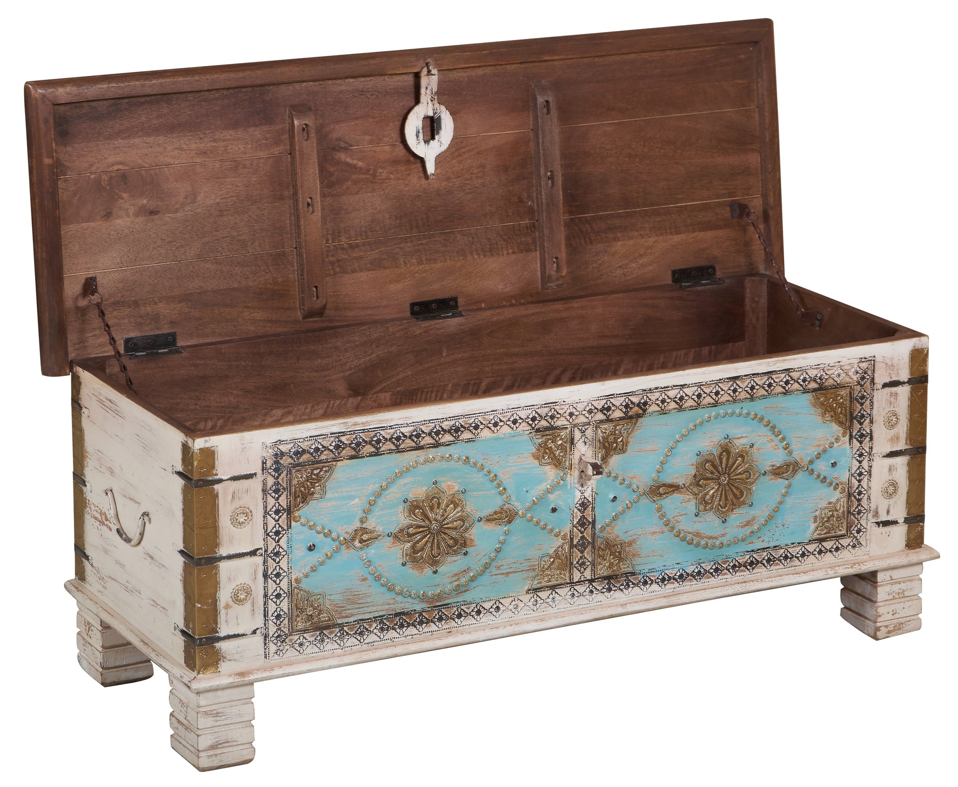 Samma Vintage Style Brass Fitted Wooden Trunk