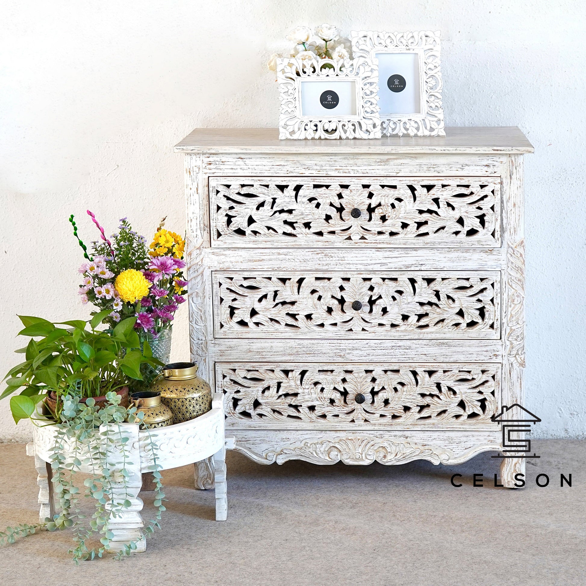 Farrell Carved Wooden Chest of Drawer