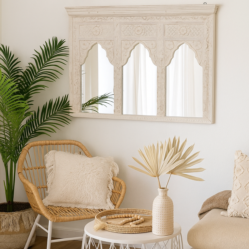 Mahee Hand Carved Wooden Arch Mirror