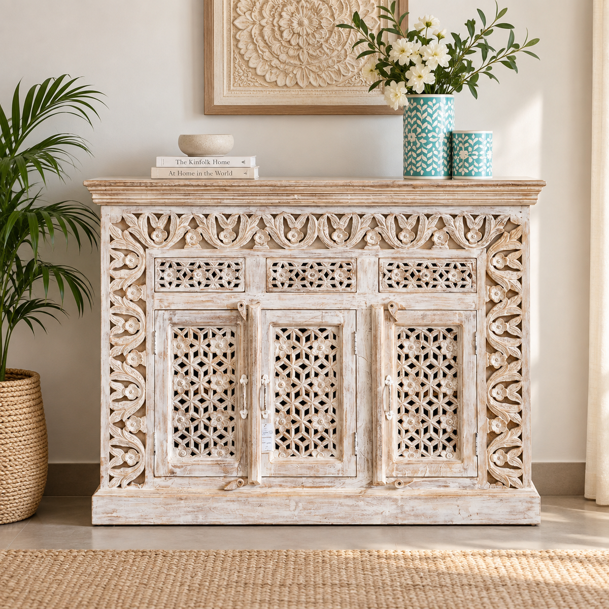 Enzzo Hand Carved Wooden Sideboard