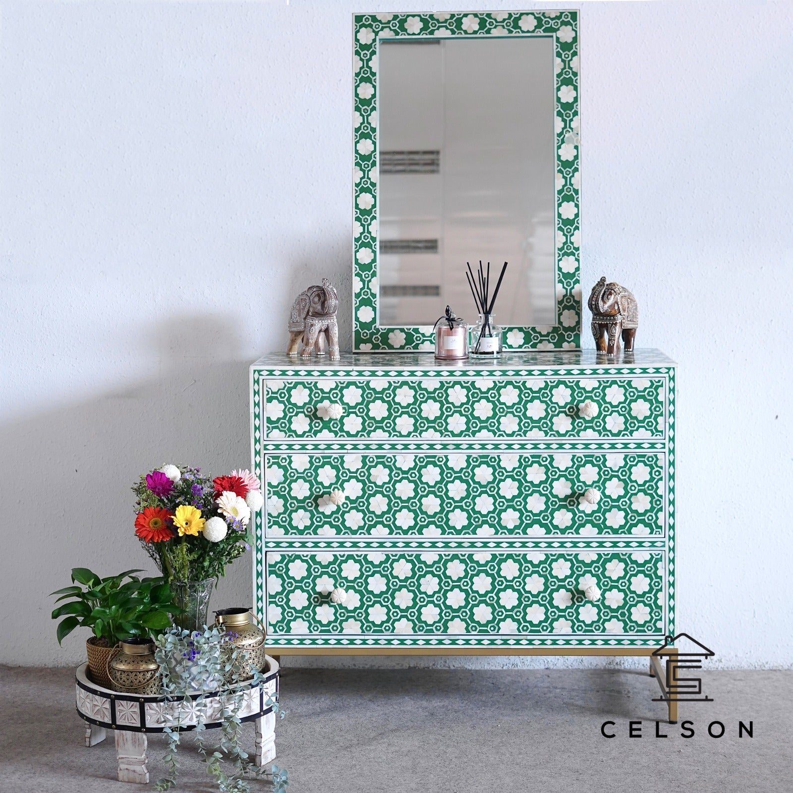 Aaron Bone Inlay Chest and Mirror