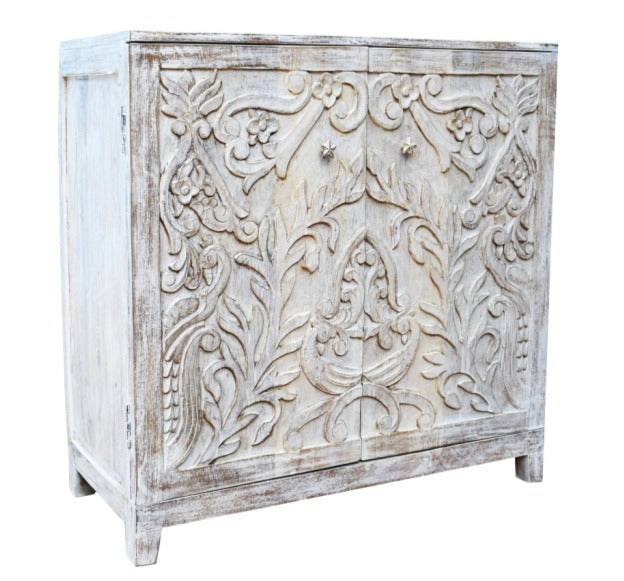 Kaye Hand Carved Wooden Shoe Cabinet