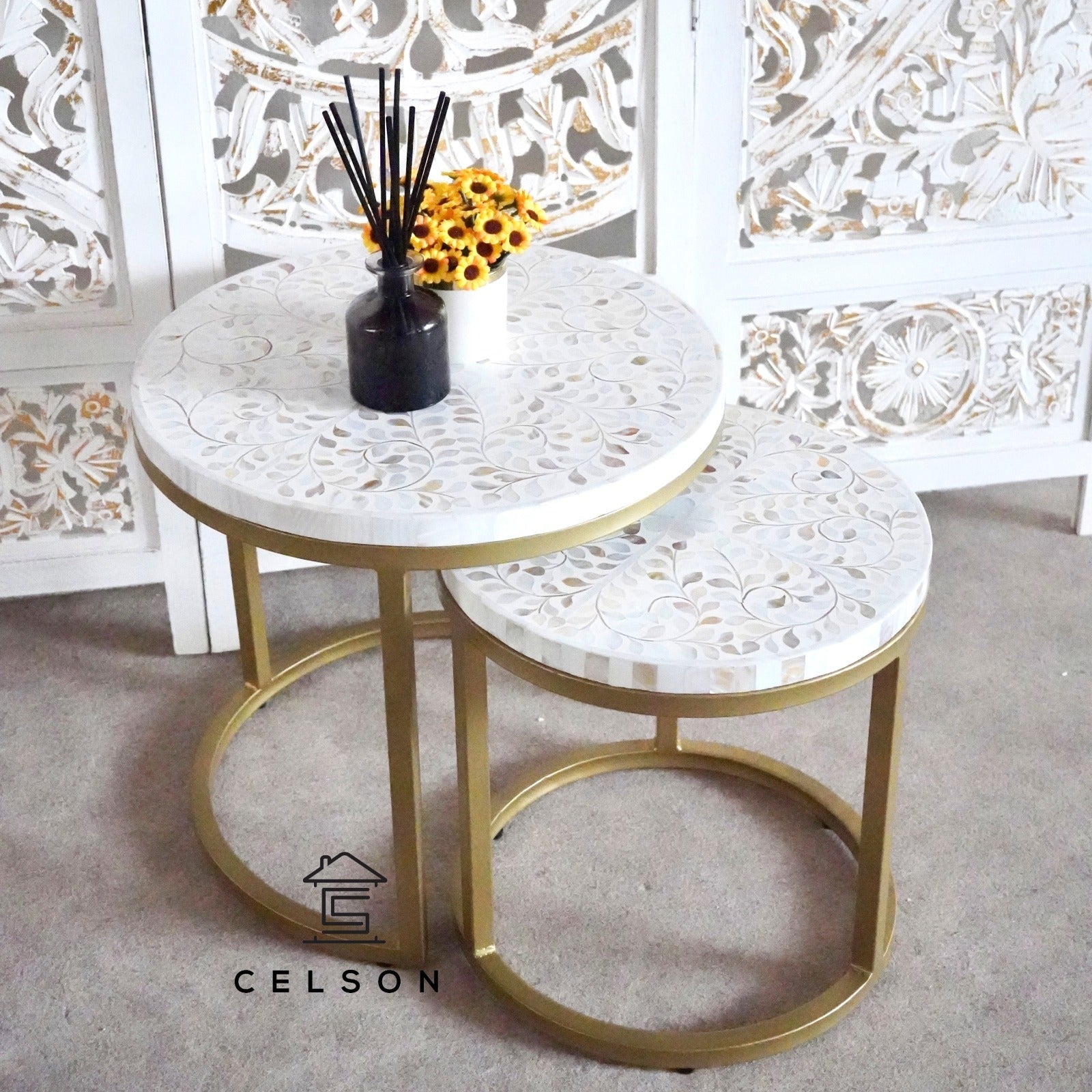 Tia Mother Of Pearl Inlay Nesting Coffee Table