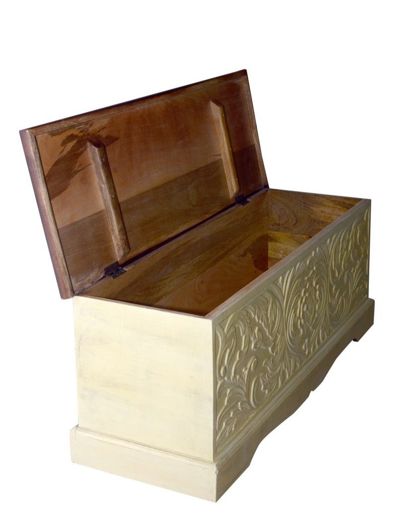 AnselIn Carved Wooden Storage Trunk