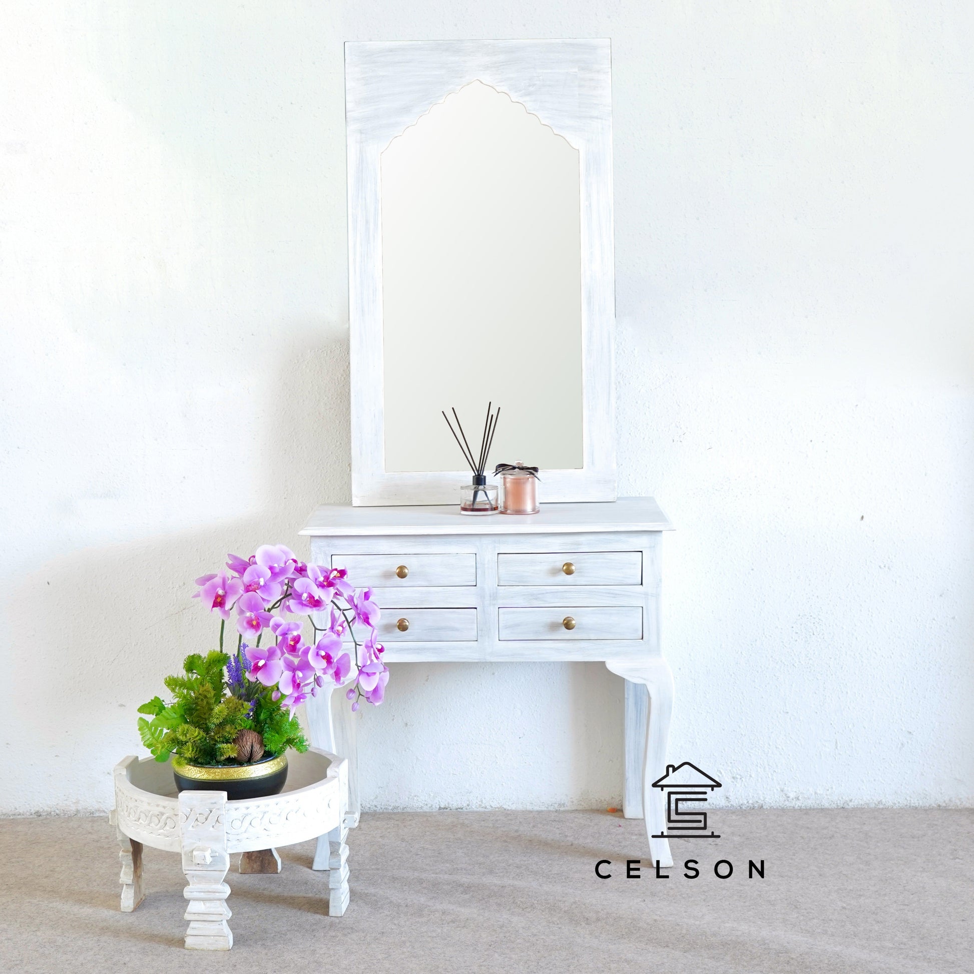 Ben Carved Mirror and Console Set