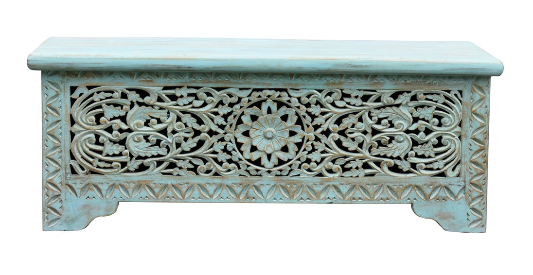 Lorente Carved Wooden Storage Trunk