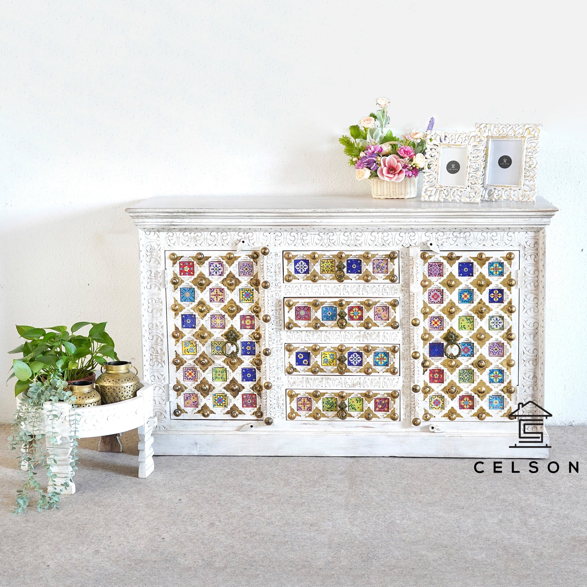 Eliana Carved Tile Side Board