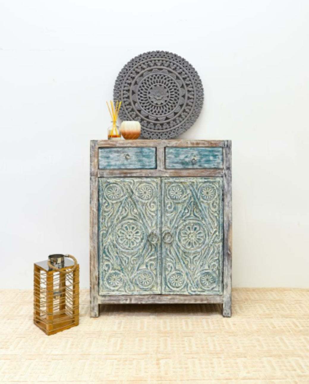 Jenn Hand Carved Wooden Shoe Cabinet