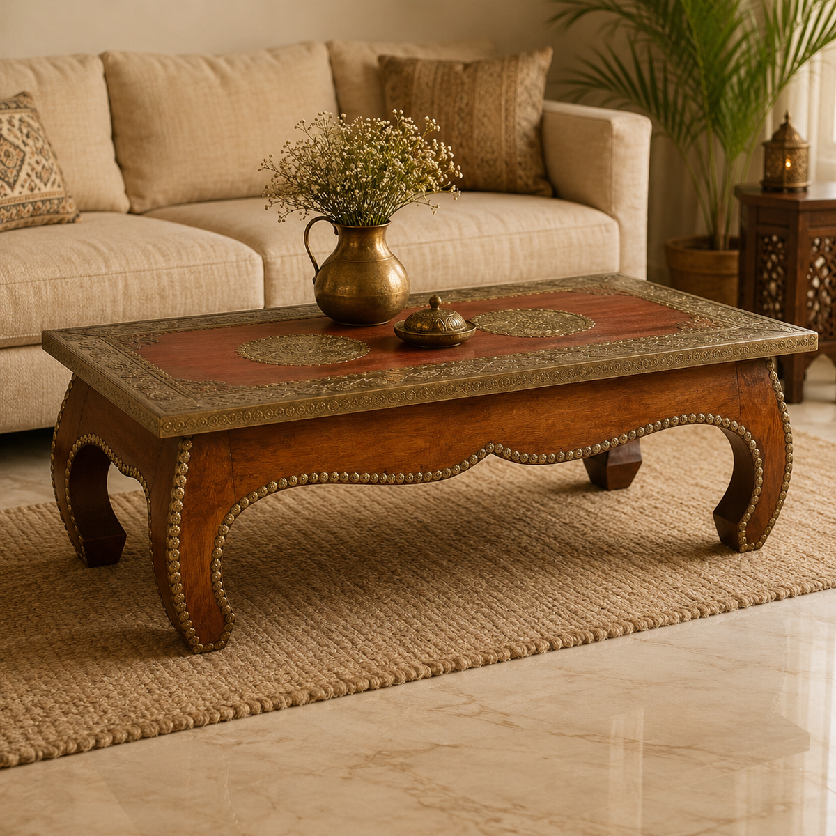 Birdie Carved Wooden Coffee Table