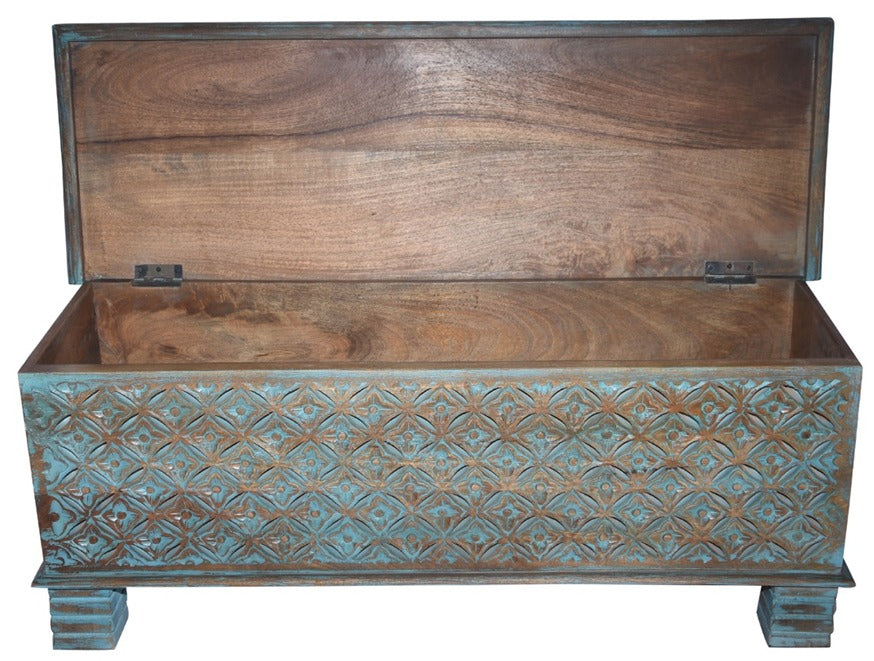 Ample Carved Wooden Storage Trunk