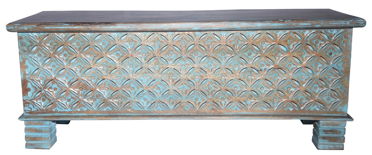 Ample Carved Wooden Storage Trunk