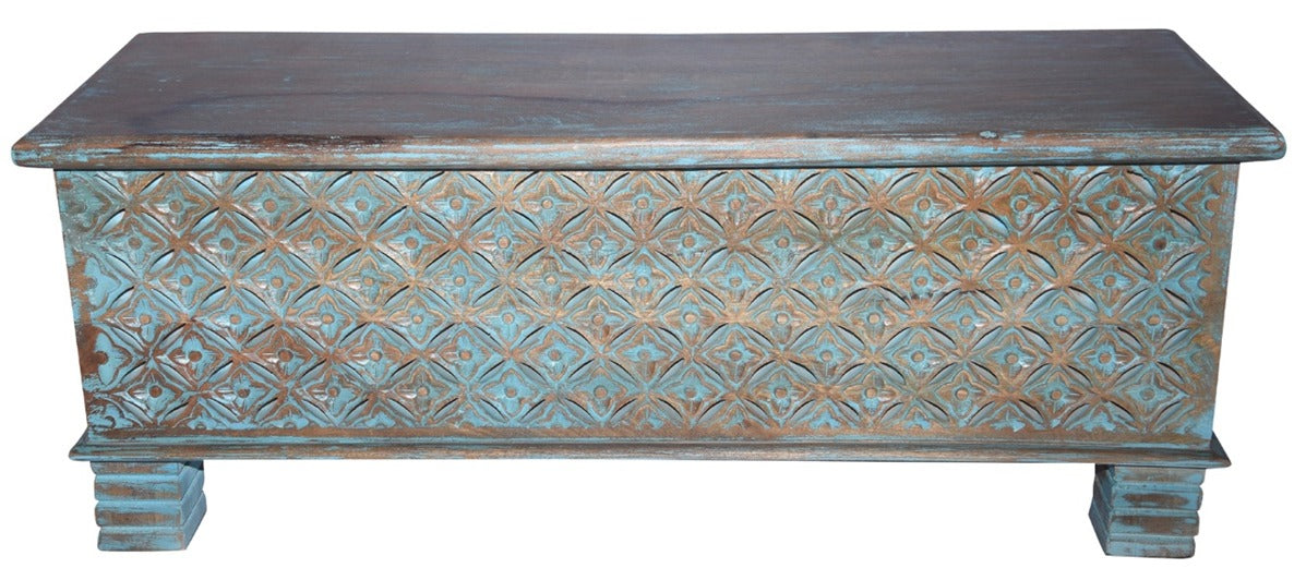 Ample Carved Wooden Storage Trunk