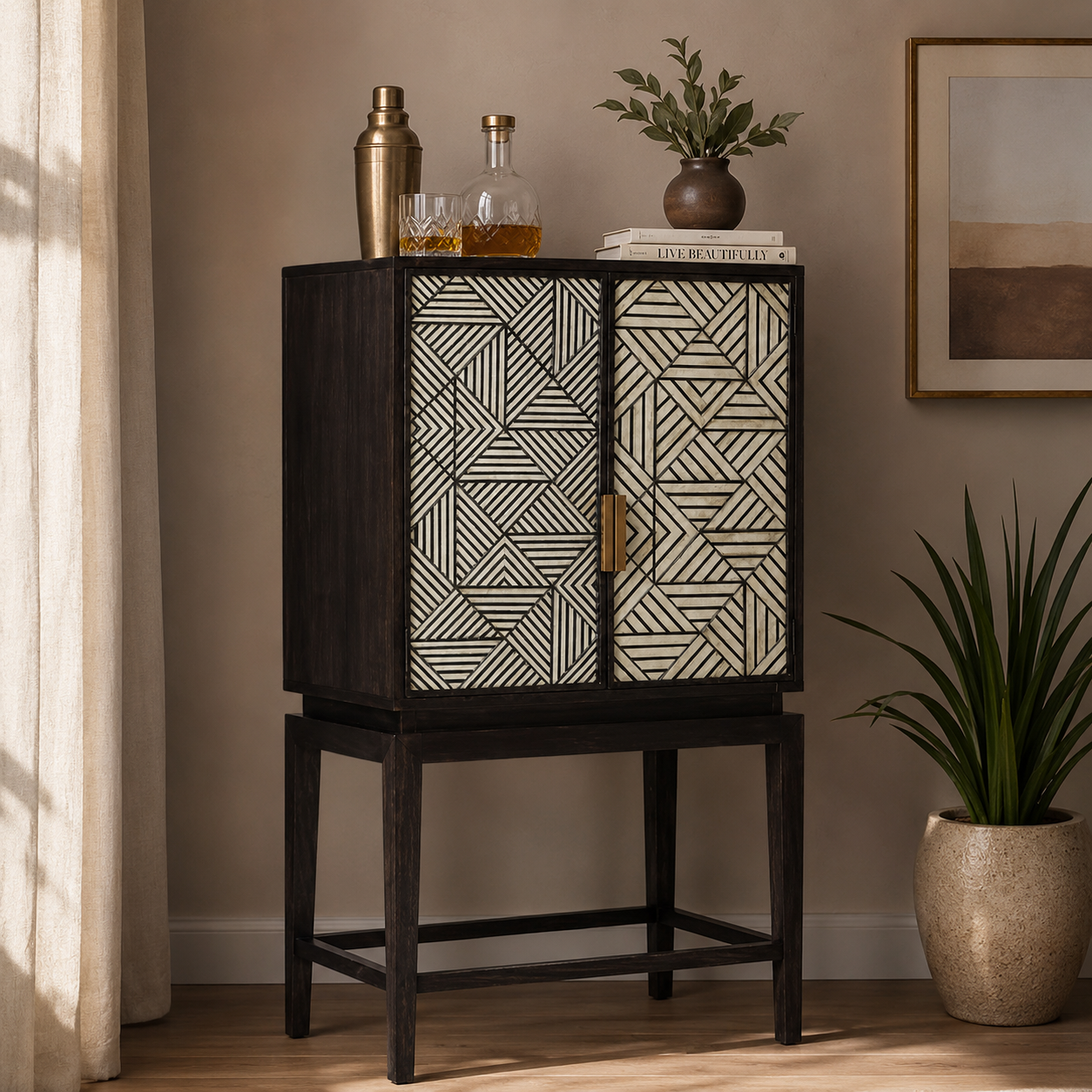 Kalpen Bone Inlay Bar Cabinet