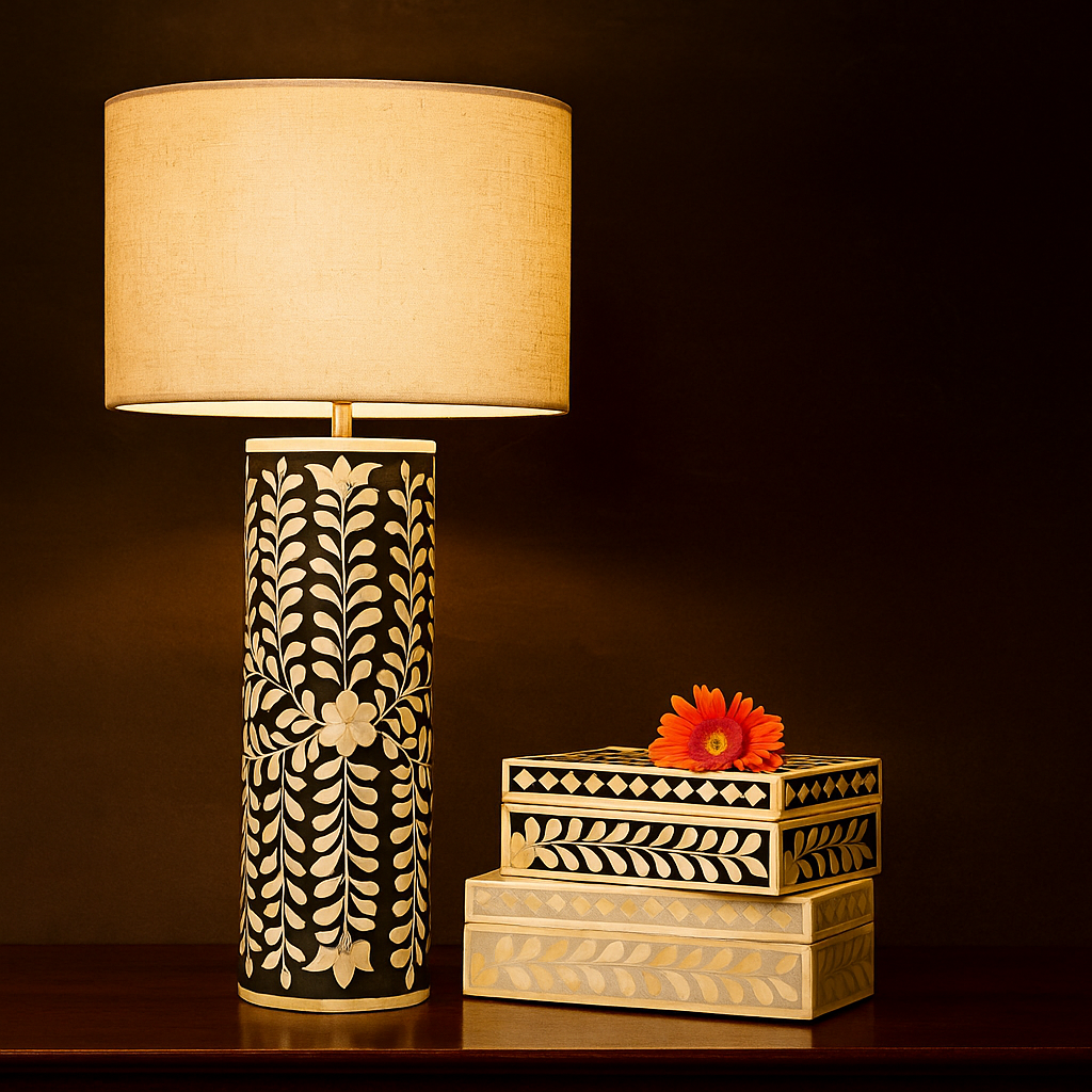 Miechell Bone Inlay Lamp with Shade