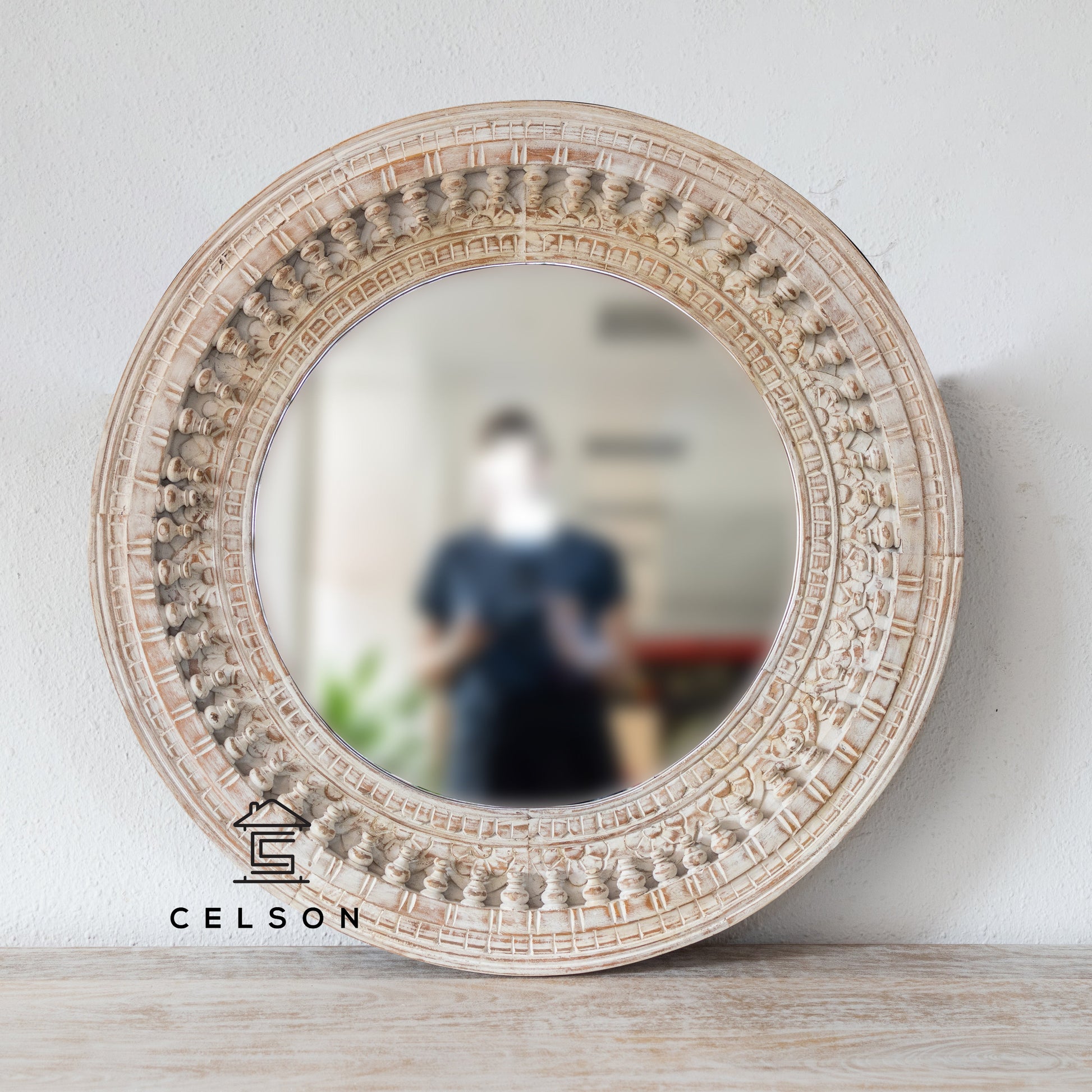 Becca Carved Spindle Round Mirror