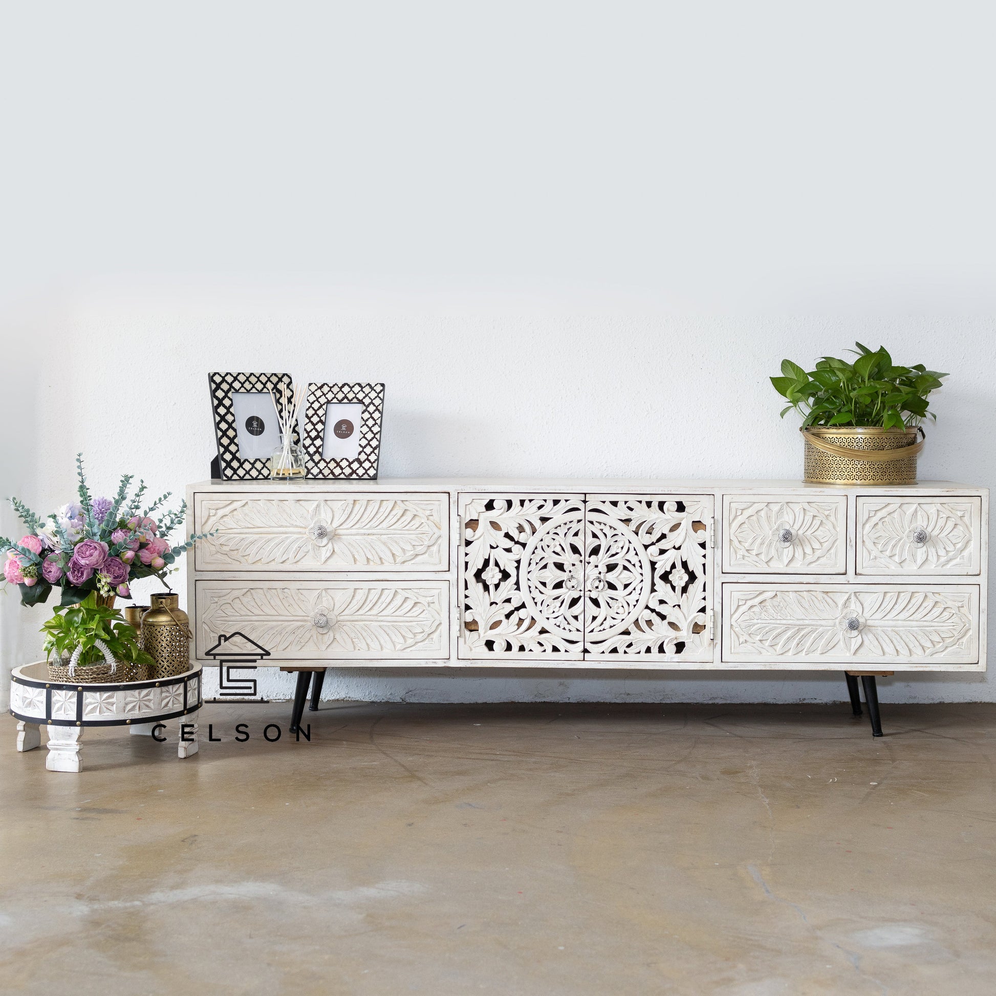 Emma Hand Carved wooden TV Cabinet