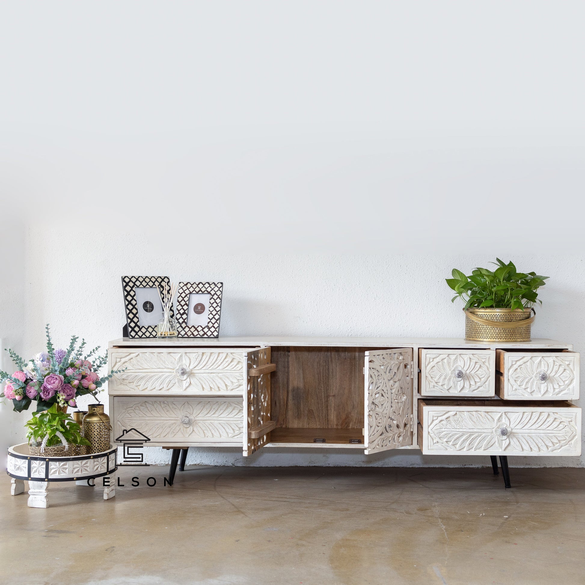 Emma Hand Carved wooden TV Cabinet