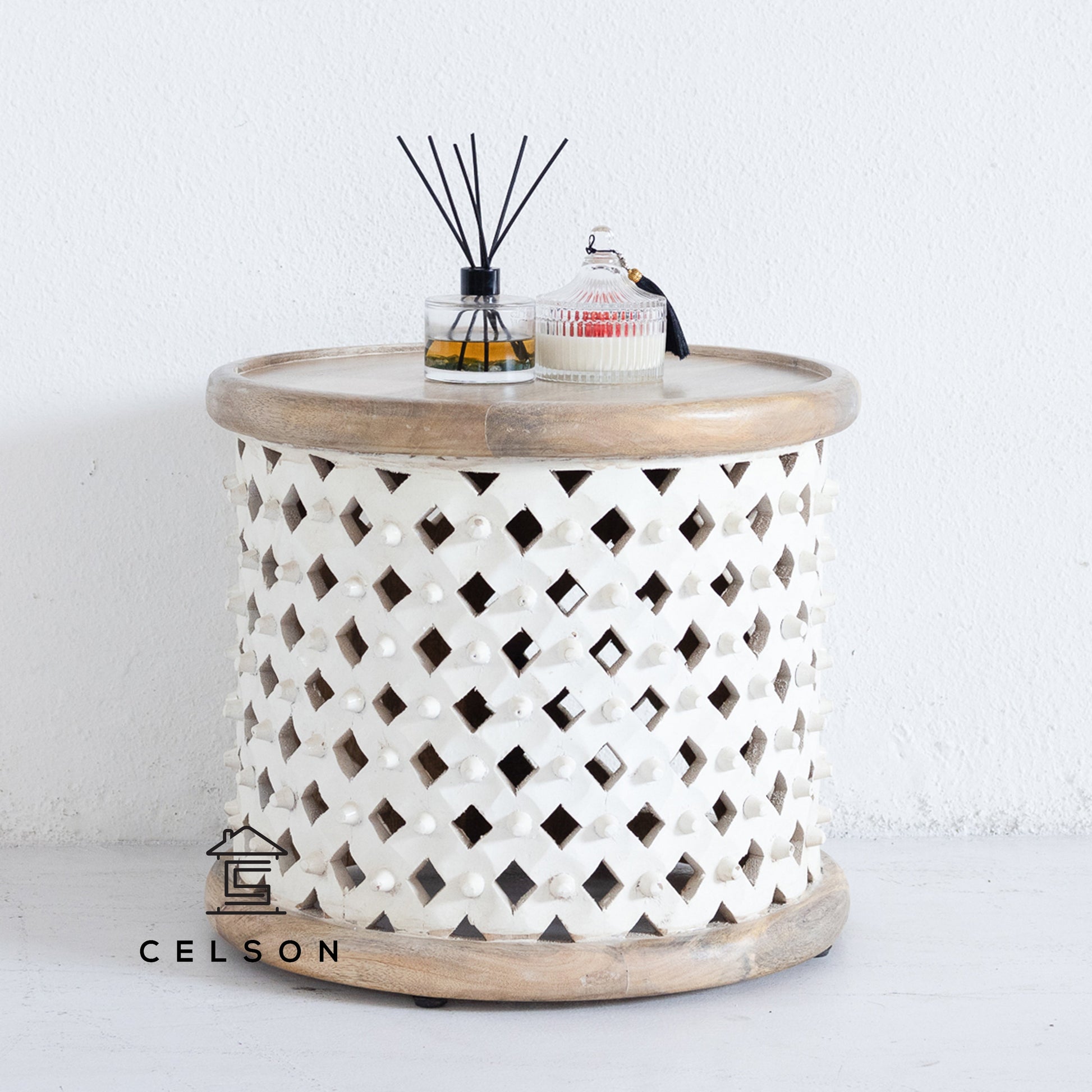 Claire Wooden Hand Carved Side Table