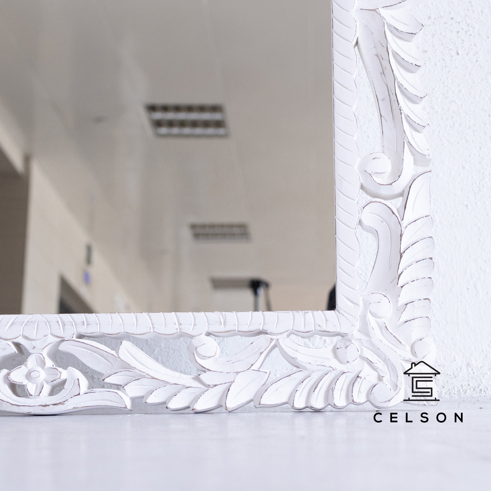 Simmi Carved White Mirror