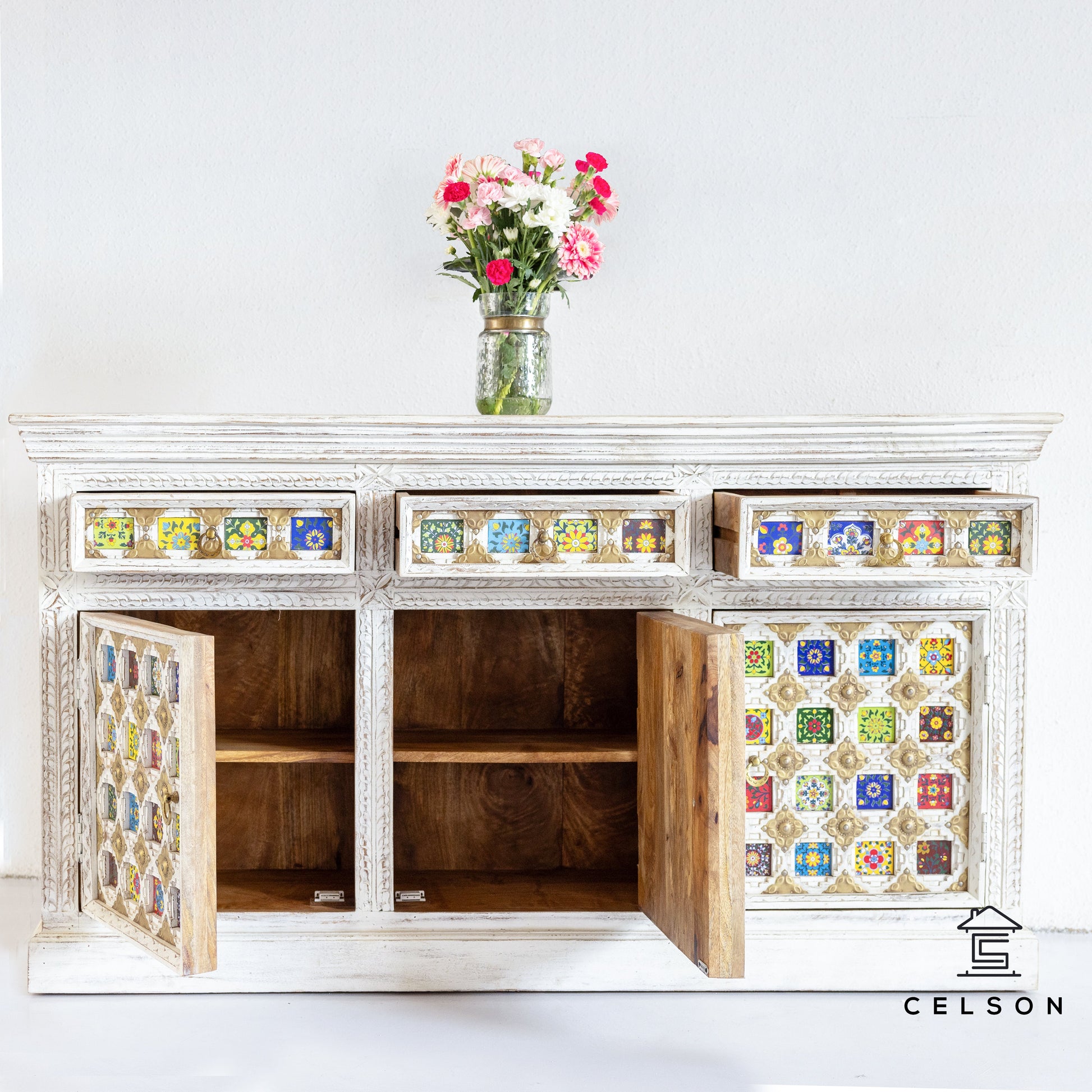 Savitha Hand Carved Wooden Sideboard