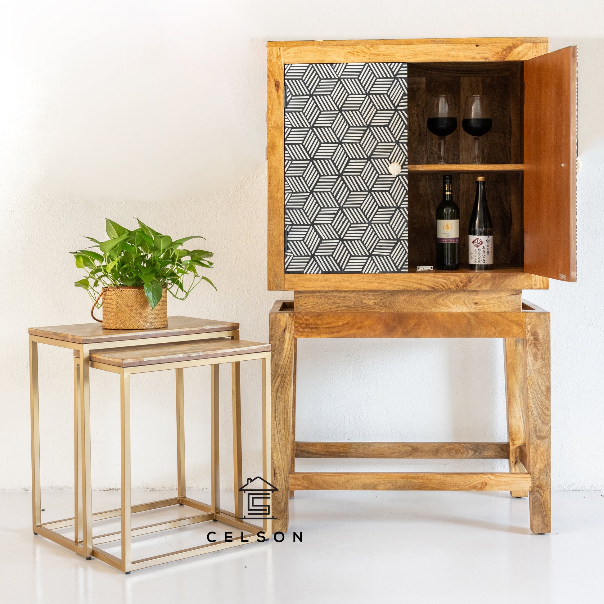 Toby Bone Inlay Bar Cabinet