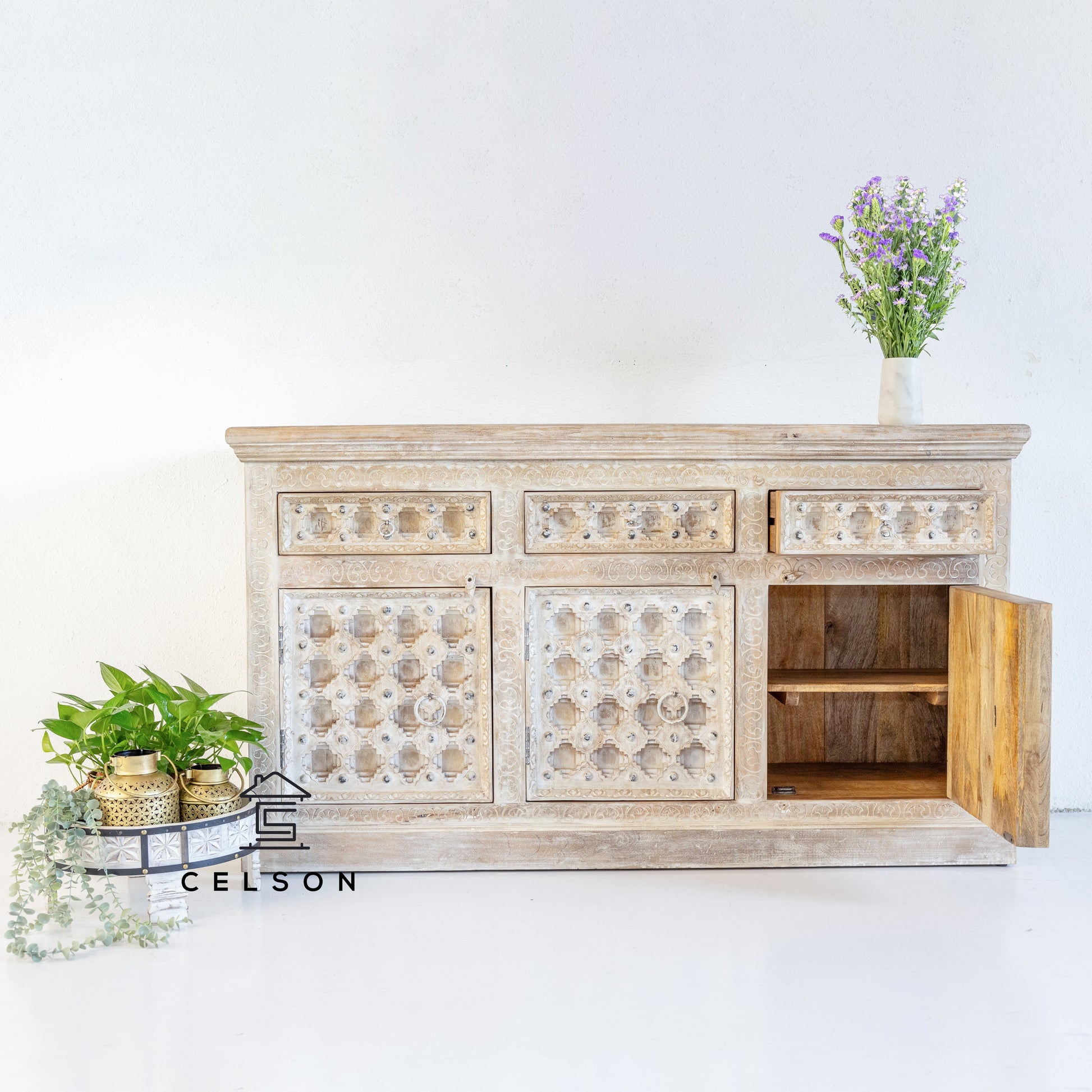 Kelly Hand Carved Wooden Sideboard