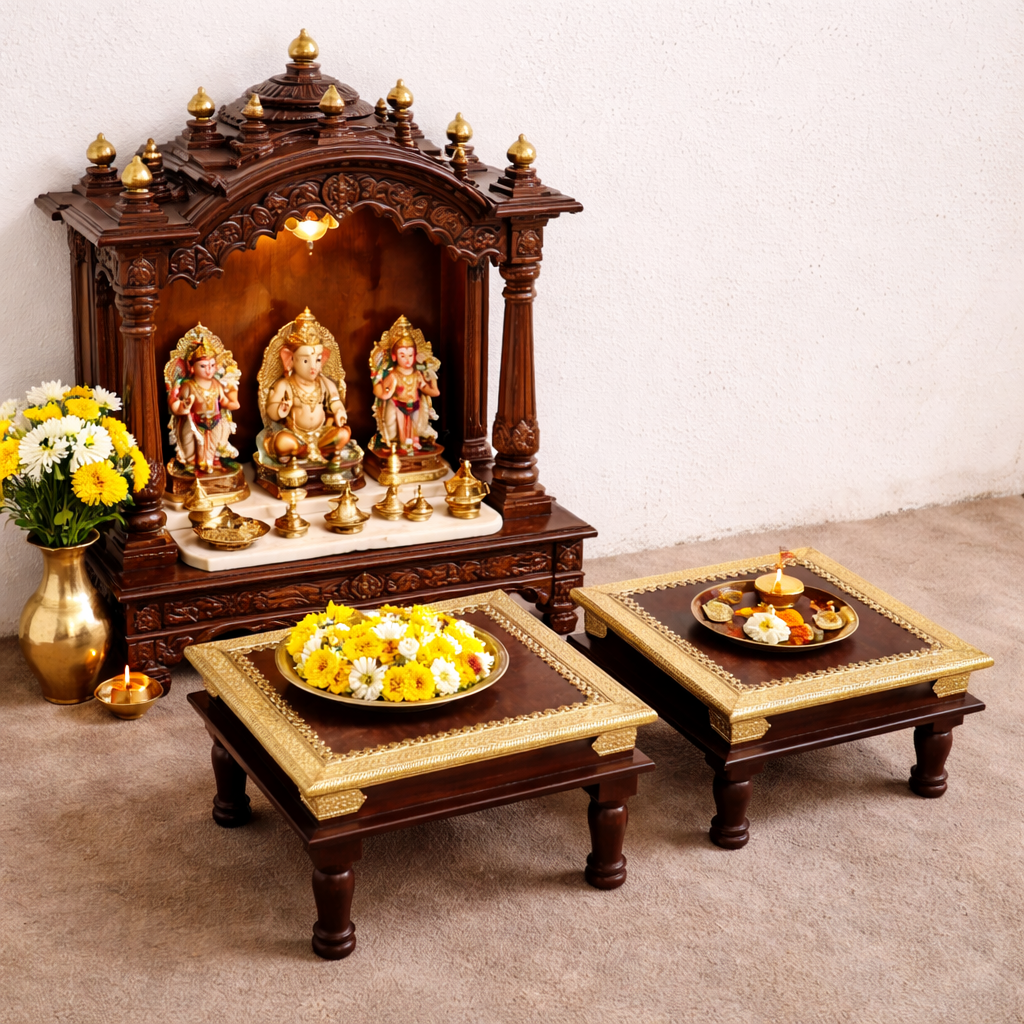 Sandhya Brass Fitted Wooden Chowki