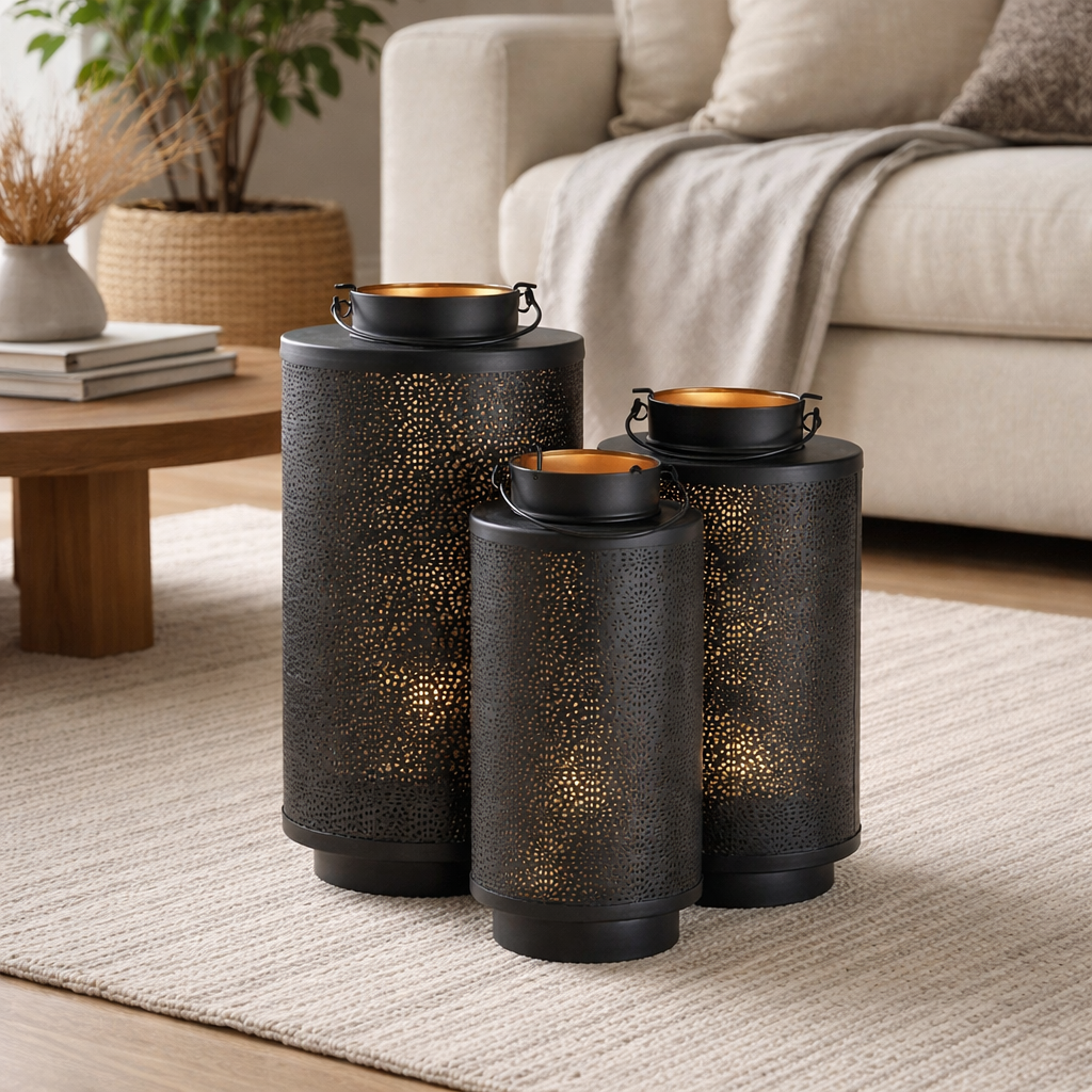 Seema Black Finish Lantern Set of 3